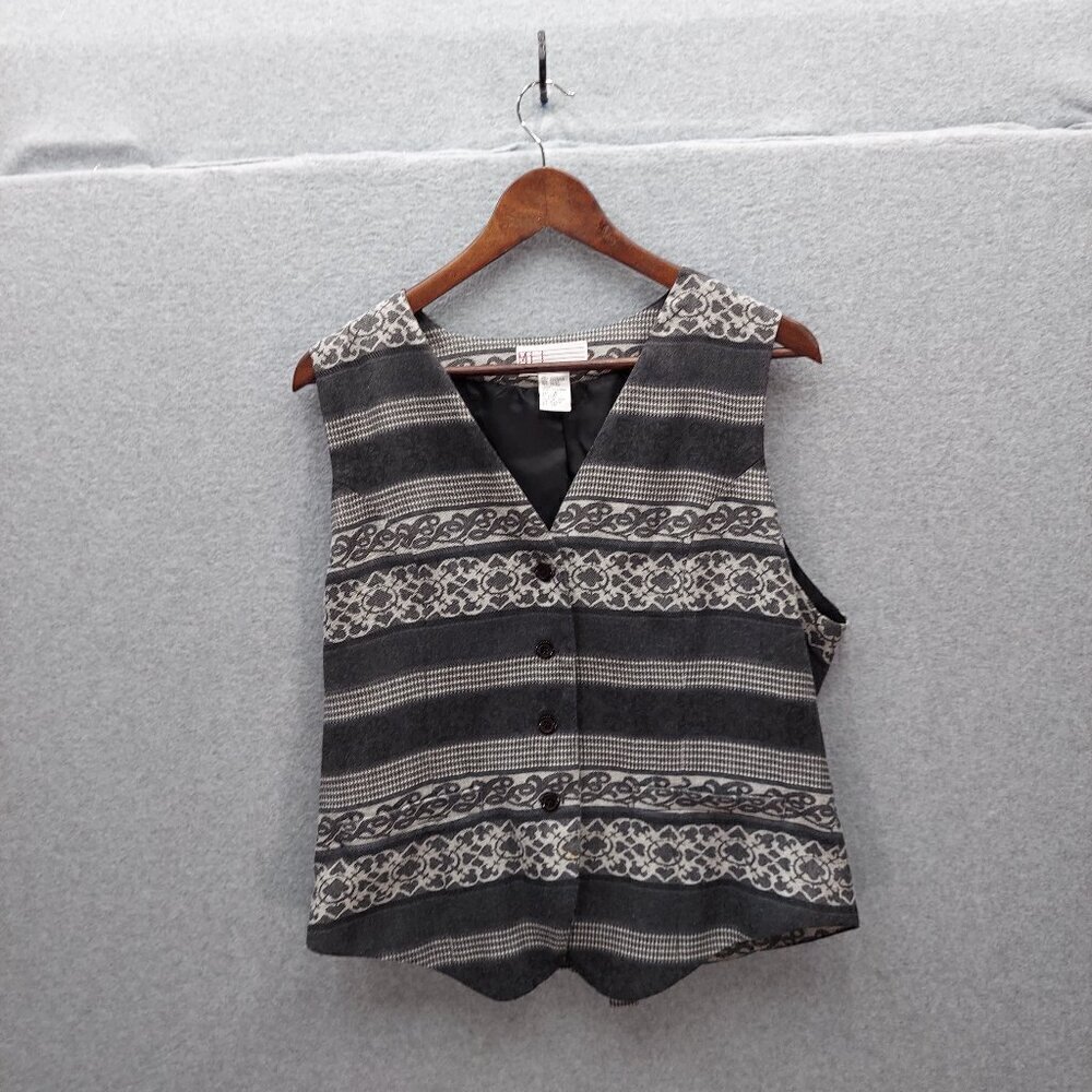 Milano Design Group Womens Striped Button-Up Vest Size 38 Gray & Black‎